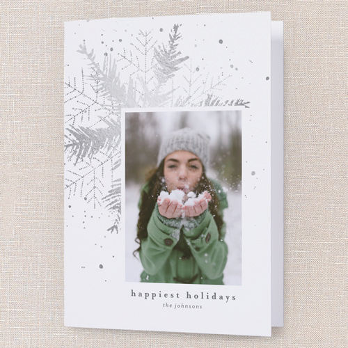 Snowflake Impression Holiday Card, Grey, 5x7 Folded, Write Your Own, Pearl Shimmer Cardstock, Square, Silver
