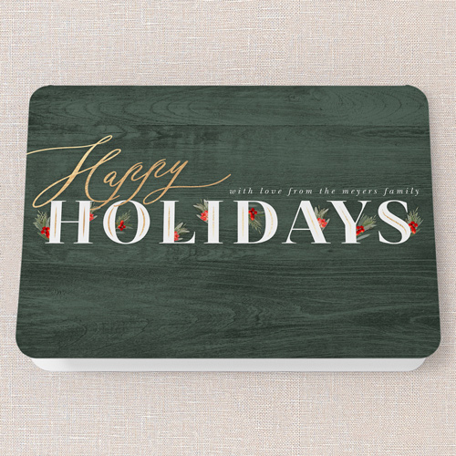 Hints Of Holly Holiday Card, Green, 5x7 Folded, Holiday, Pearl Shimmer Cardstock, Rounded, Green