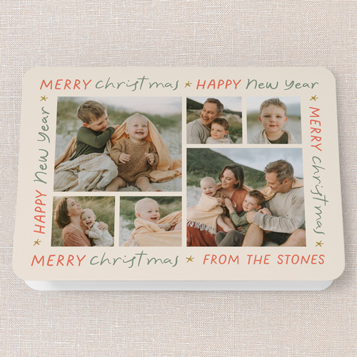 Happy Holiday Tidings Holiday Card, Beige, 5x7 Folded, Christmas, Pearl Shimmer Cardstock, Rounded