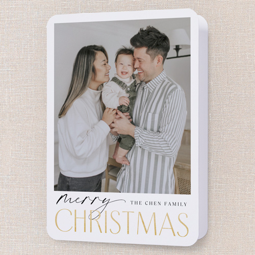Merry Modern Tidings Holiday Card, White, 5x7 Folded, Christmas, Pearl Shimmer Cardstock, Rounded, White