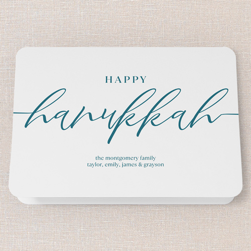 Hand Lettered Charm Holiday Card, Blue, 5x7 Folded, Hanukkah, Pearl Shimmer Cardstock, Rounded, Blue