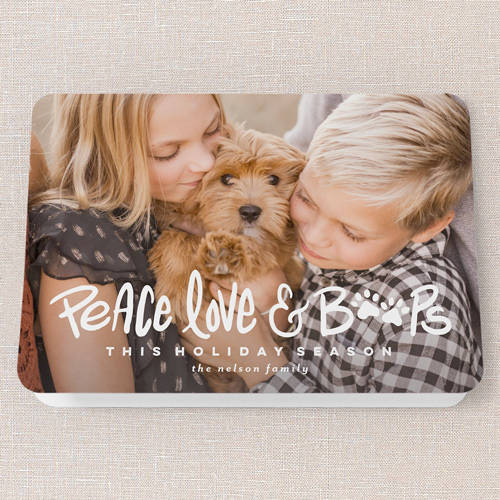 Peace Love Boops Holiday Card, White, 5x7 Folded, Holiday, Matte, Folded Smooth Cardstock, Rounded, White