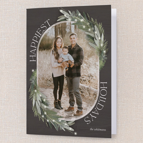 Lush Evergreen Elegance Holiday Card, Black, 5x7 Folded, Holiday, Pearl Shimmer Cardstock, Square, Black