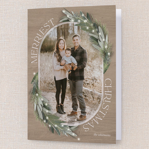 Lush Evergreen Elegance Holiday Card, Beige, 5x7 Folded, Christmas, Pearl Shimmer Cardstock, Square, Tan