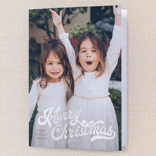 Looped Sentiment Holiday Card, White, 5x7 Folded, Christmas, Pearl Shimmer Cardstock, Square, White