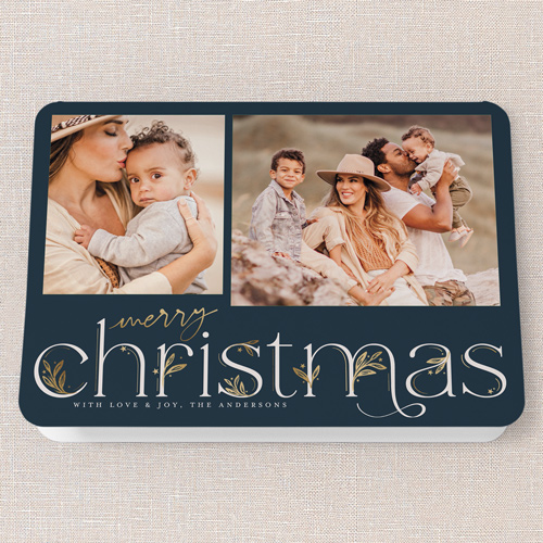 Starred Leaves Holiday Card, Blue, 5x7 Folded, Christmas, Matte, Folded Smooth Cardstock, Rounded, Nautical