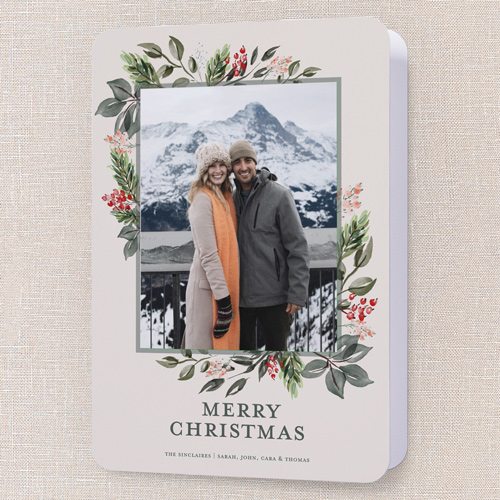 Blissful Foliage Holiday Card, Beige, 5x7 Folded, Christmas, Matte, Folded Smooth Cardstock, Rounded, Cream