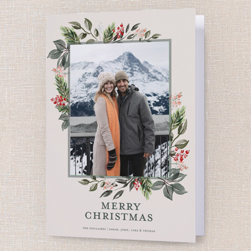 Blissful Foliage Holiday Card, Beige, 5x7 Folded, Christmas, Pearl Shimmer Cardstock, Square, Cream