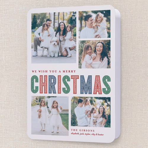 Pattern Type Holiday Card, White, 5x7 Folded, Christmas, Pearl Shimmer Cardstock, Rounded, Almond