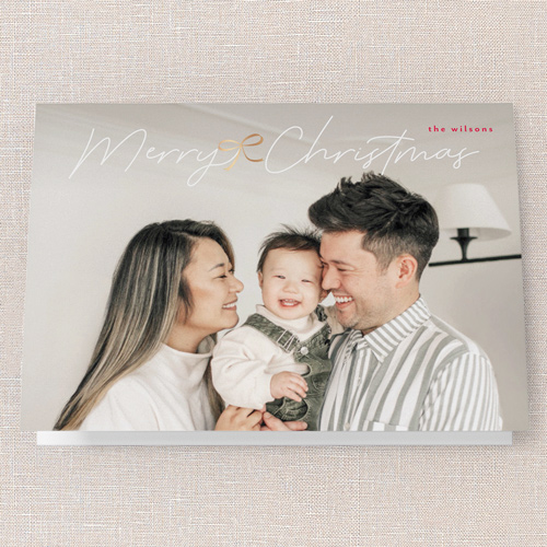 Bow Touch Holiday Card, White, 5x7 Folded, Christmas, Pearl Shimmer Cardstock, Square, White