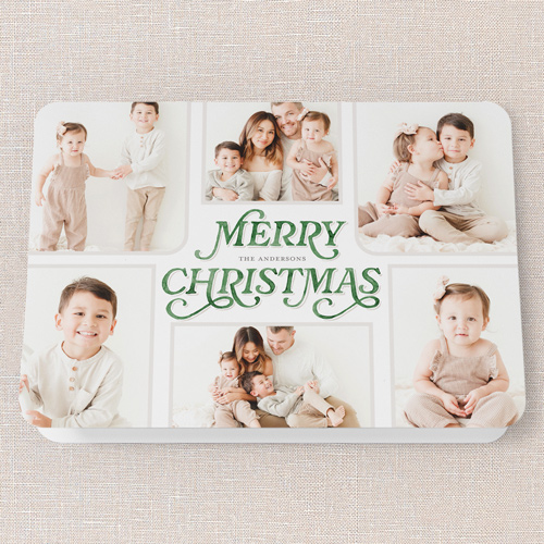 Painted Penmanship Holiday Card, Green, 5x7 Folded, Christmas, Pearl Shimmer Cardstock, Rounded, Forest