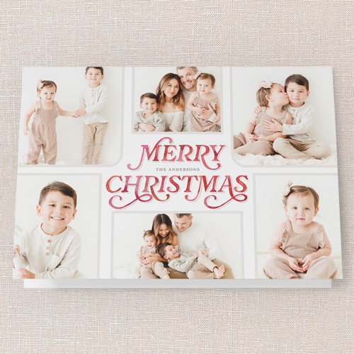 Painted Penmanship Holiday Card, Red, 5x7 Folded, Christmas, Pearl Shimmer Cardstock, Square, Winterberry