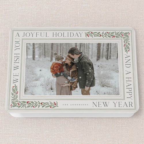 Framed Tidings Holiday Card, Grey, 5x7 Folded, Holiday, Pearl Shimmer Cardstock, Rounded, Whisper Gray