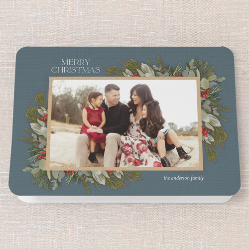 Hollied Corners Holiday Card, Blue, 5x7 Folded, Christmas, Matte, Folded Smooth Cardstock, Rounded, Blue