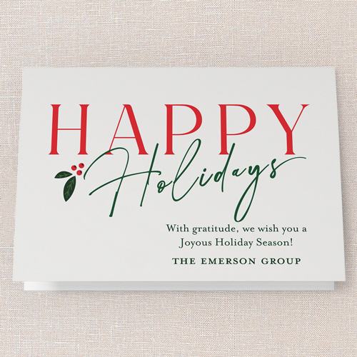 Holly Script Holiday Card, White, 5x7 Folded, Holiday, Pearl Shimmer Cardstock, Square, White