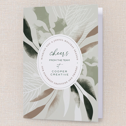 Gratitude Wreath Holiday Card, Green, 5x7 Folded, Holiday, Pearl Shimmer Cardstock, Square, Sea Breeze