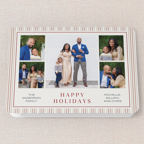 Striped Tradition Holiday Card, Red, 5x7 Folded, Holiday, Pearl Shimmer Cardstock, Rounded, Rich Red