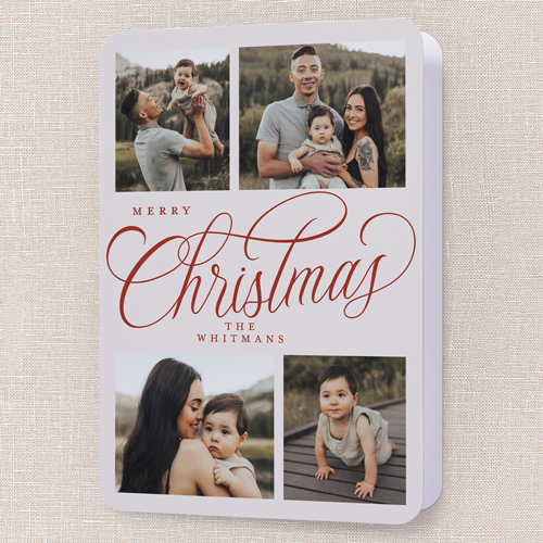 Modern Year Holiday Card, Red, 5x7 Folded, Christmas, Pearl Shimmer Cardstock, Rounded, Red