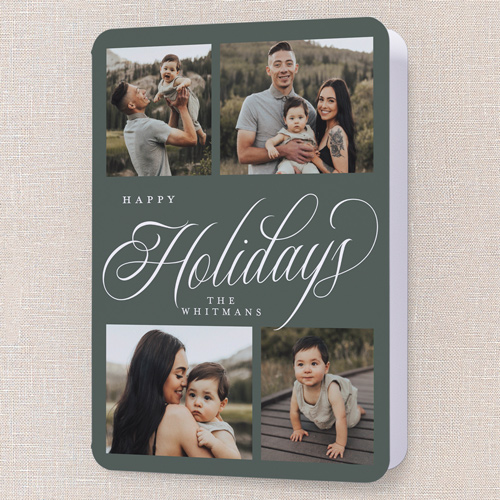 Modern Year Holiday Card, Green, 5x7 Folded, Holiday, Pearl Shimmer Cardstock, Rounded, Rosemary