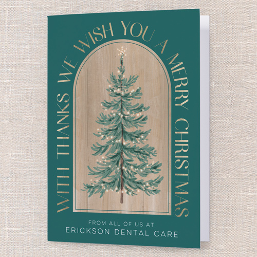 Arched Gratitude Holiday Card, Green, 5x7 Folded, Christmas, Pearl Shimmer Cardstock, Square, Tropical