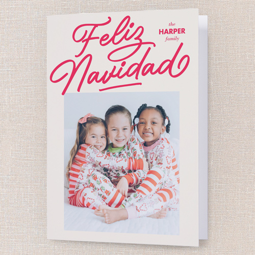 Joyful Wishes Holiday Card, Beige, 5x7 Folded, Feliz Navidad, Pearl Shimmer Cardstock, Square, Cream