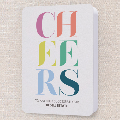 Vivid Cheers Holiday Card, Beige, 5x7 Folded, Holiday, Pearl Shimmer Cardstock, Rounded, Antique White