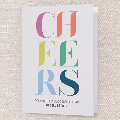 Vivid Cheers Holiday Card, Beige, 5x7 Folded, Holiday, Pearl Shimmer Cardstock, Square, Antique White