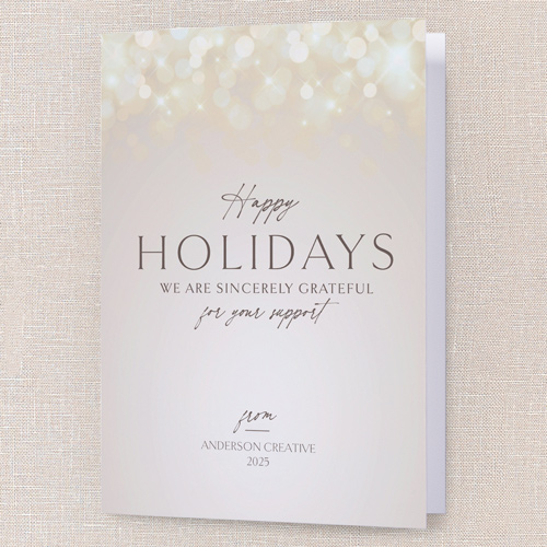 Feathery Bokeh Holiday Card, Beige, 5x7 Folded, Holiday, Pearl Shimmer Cardstock, Square, Antique White