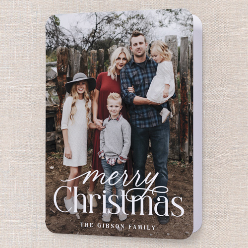 Classic Script Holiday Card, White, 5x7 Folded, Christmas, Pearl Shimmer Cardstock, Rounded, White