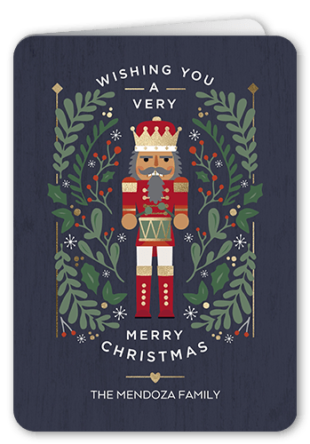 Elegant Nutcracker Christmas Card, Grey, 5x7, Christmas, Matte, Folded Smooth Cardstock, Rounded
