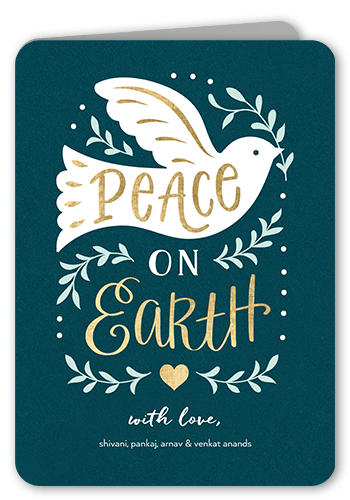 Peace Family Photo Religious Christmas Card, Blue, 5x7, Religious, Matte, Folded Smooth Cardstock, Rounded