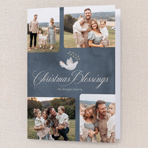 Lovely Dove Religious Christmas Card, Blue, 5x7 Folded, Religious, Pearl Shimmer Cardstock, Square, Navy