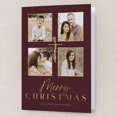 Decorated Cross Religious Christmas Card, Red, 5x7 Folded, Religious, Matte, Folded Smooth Cardstock, Square, Red