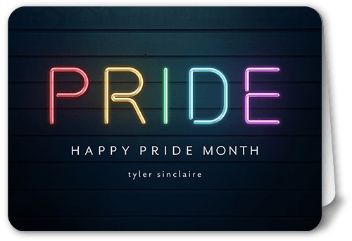 Neon Rainbow Pride Month Greeting Card, Blue, 5x7 Folded, Matte, Folded Smooth Cardstock, Rounded, Navy