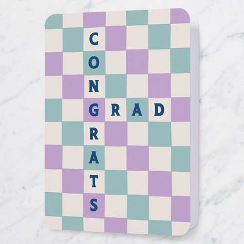Checkered Celebration Graduation Greeting Card, Purple, 5x7 Folded, Pearl Shimmer Cardstock, Rounded, Purple