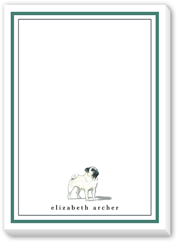 Pug Dog Love 5x7 Notepad, Green, Matte