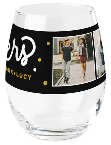 Cheers Collage Printed Wine Glass, Printed Wine, Set of 1, Black