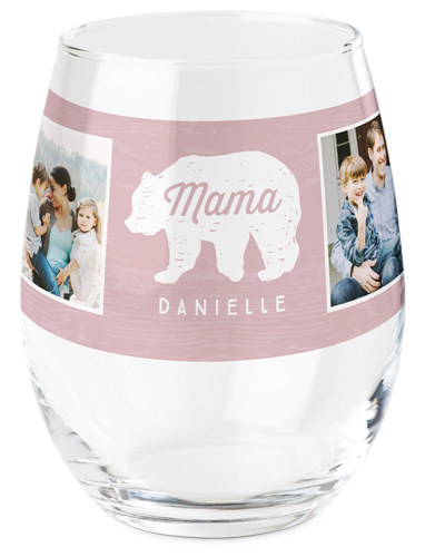 Mama Bear Printed Wine Glass, Printed Wine, Set of 1, Purple, whisper