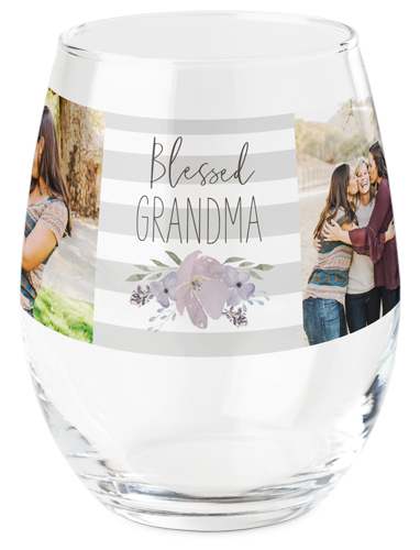 Blessed Grandma Printed Wine Glass, Printed Wine, Set of 1, Gray