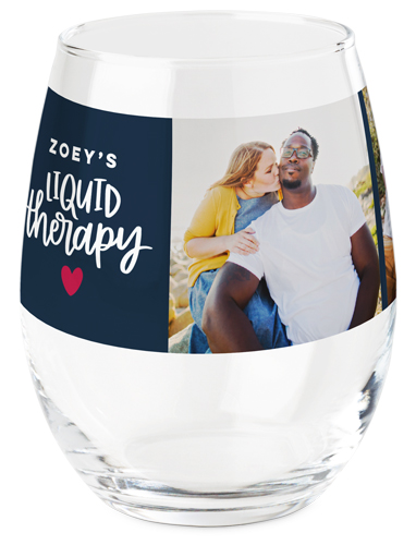 Liquid Therapy Heart Printed Wine Glass, Printed Wine, Set of 1, Blue