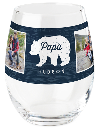 Papa Bear Printed Wine Glass, Printed Wine, Set of 1, Blue