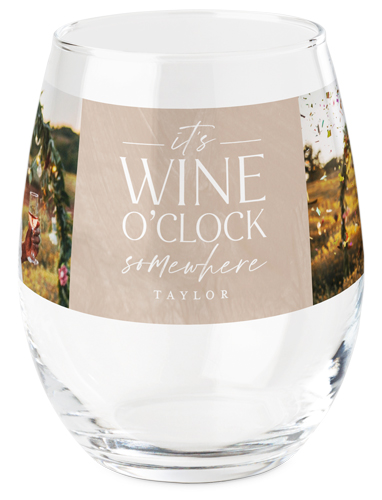 It's Wine O'clock Printed Wine Glass, Printed Wine, Set of 1, Beige