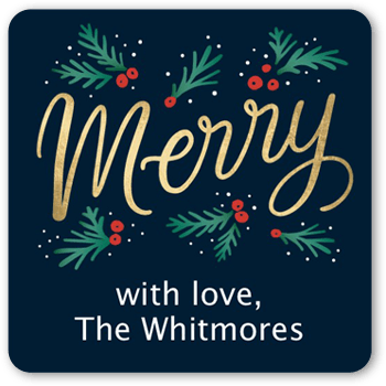 Golden Holly Party Stickers, StickersMidnight