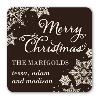 Framed In Snowflakes Stickers, StickersBrown