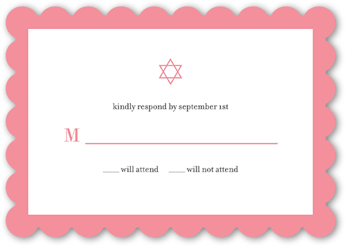Classic Color Frame Bat Mitzvah Response Card, White, Pearl Shimmer Cardstock, Scallop