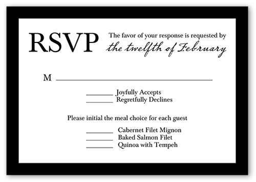 Refined Monogram Wedding Response Card, Black, Matte, Pearl Shimmer Cardstock, Square