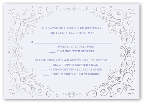 Whimsical Scrolls Wedding Response Card, Purple, Matte, 100% Recycled Cardstock ?, Square