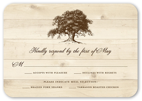 Rustic Statement Wedding Response Card, Beige, Pearl Shimmer Cardstock, Rounded