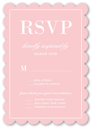 Divine Elegance Wedding Response Card, Pink, Pearl Shimmer Cardstock, Scallop