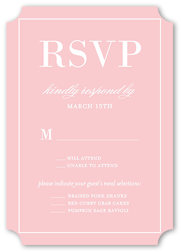Divine Elegance Wedding Response Card, Pink, Signature Smooth Cardstock, Ticket